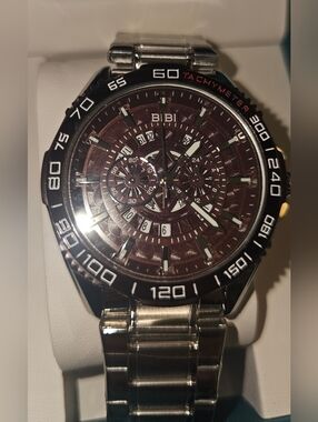 BiBi Men's Chronograph Watch - Burgandy Dial, Black Bezel